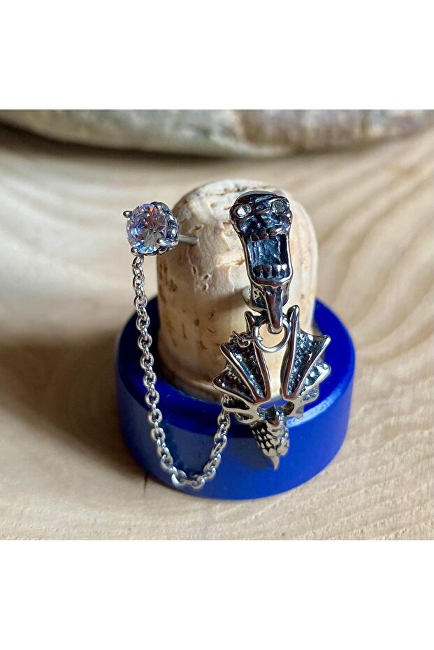 Skull Wing Zircon Stone Nail Dangle Model 316L Stainless Tarnish-Free Steel Earring Single Piece