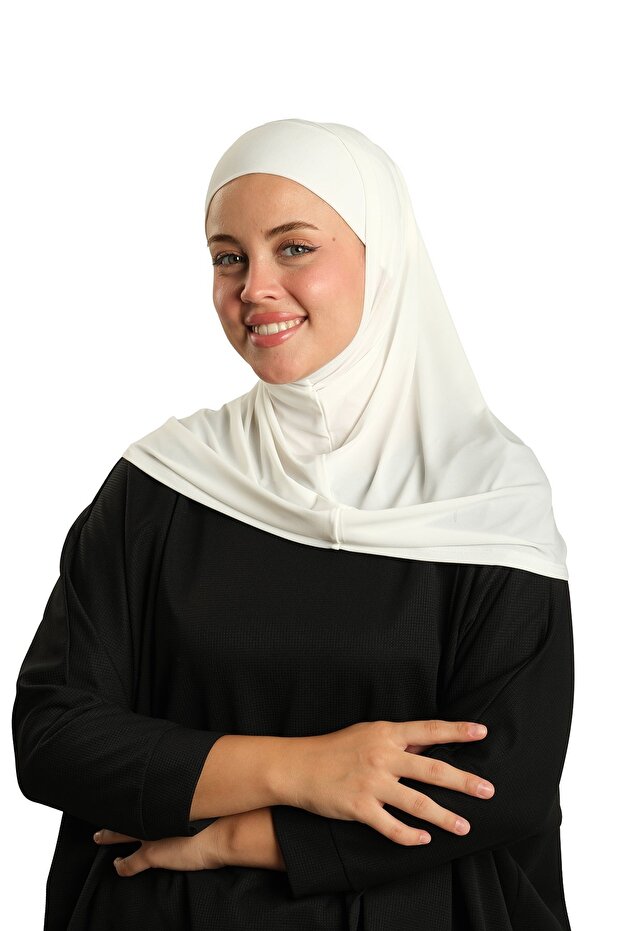 وشاح تشييلينغ إسلامي مزدوج بلون كريمي مع أنابيب جاهزة للارتداء ساندي فلات 2501_40