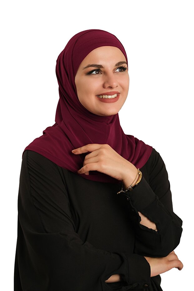 وشاح تشيستر مزدوج للحجاب بلون بوردو، عملي وجاهز للارتداء، موديل ساندي سادة 2501_16