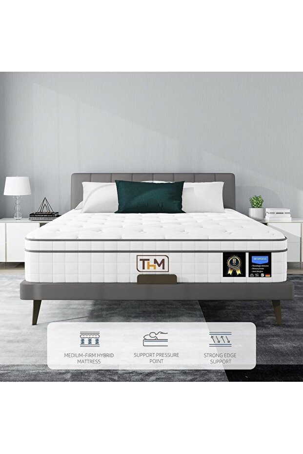 Home Mart Hybrid 20 cm Pocket Spring Mattress with Memory Foam Gel, Motion Isolation & Pressure Reli