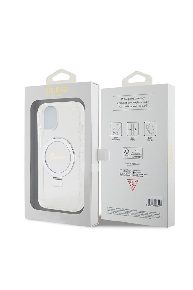 Case for IPhone 15, Ring Stand Script Glitter - Transparent - 7