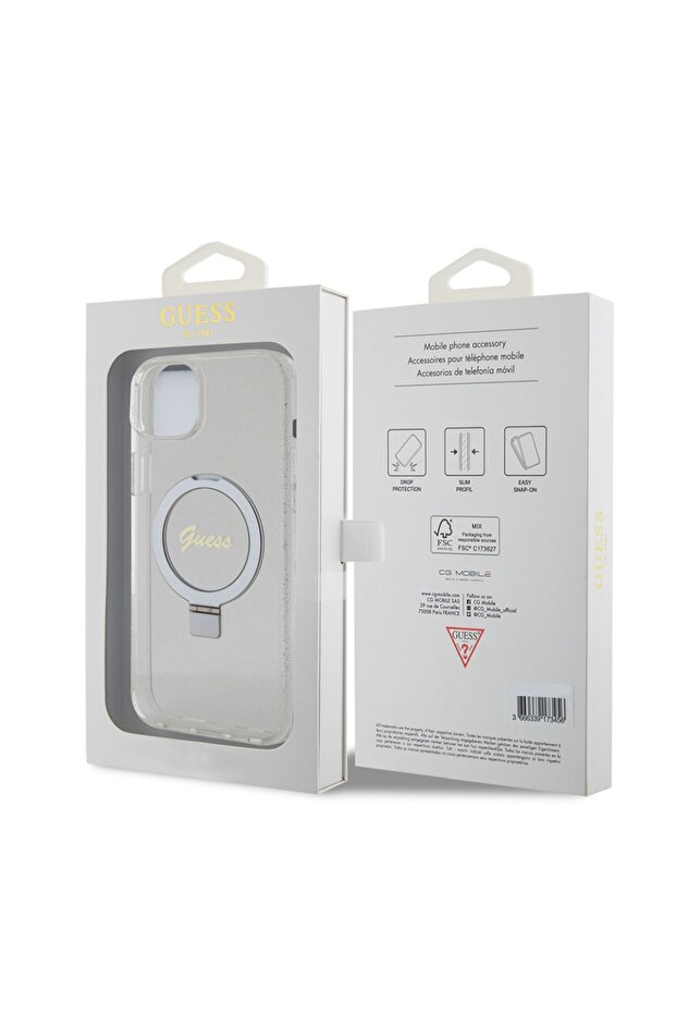Case for IPhone 15 Plus, Ring Stand Script Glitter - Transparent - 7