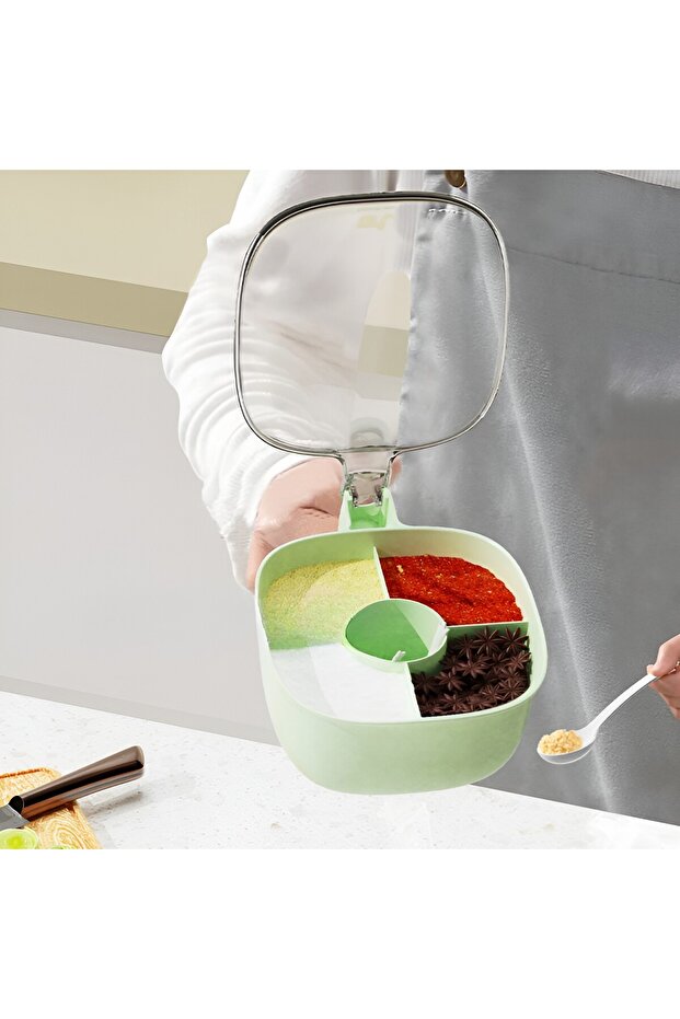 Spice Storage Box, Flippy, Household, with Stable Handle, with Lid, 4 Main Compartments, 21 x 14 x 1 - 7