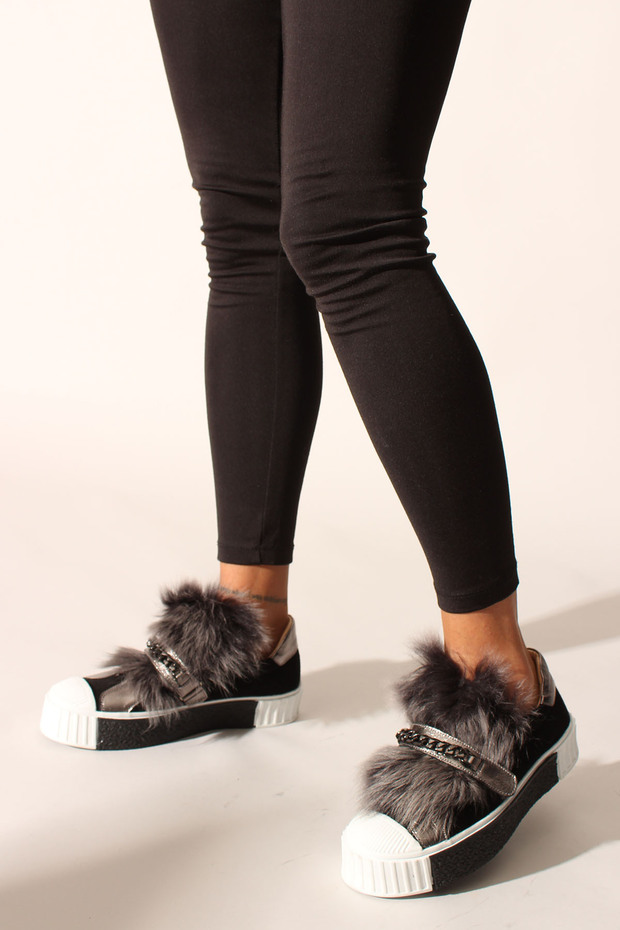 Black Genuine Leather Suede Platinum Women's Sports