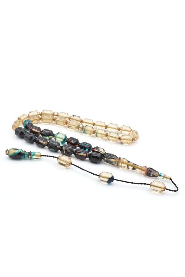 Hakan Turan Made Pointed Capsule Cut Color Filtered Crimped Amber Prayer Beads