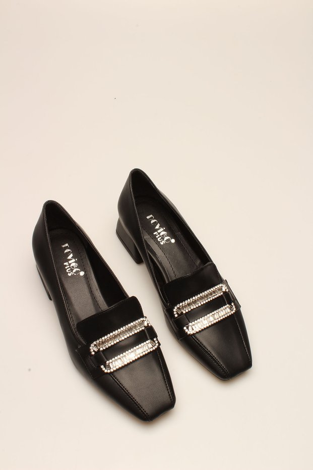 E Black Skin Buckle Women's Heels