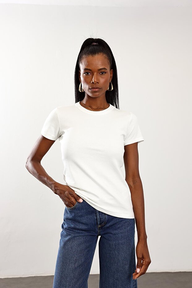 Ekru Fit Basic Tişört - 3