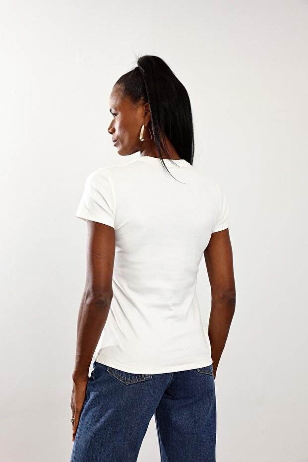 Ekru Fit Basic Tişört - 5