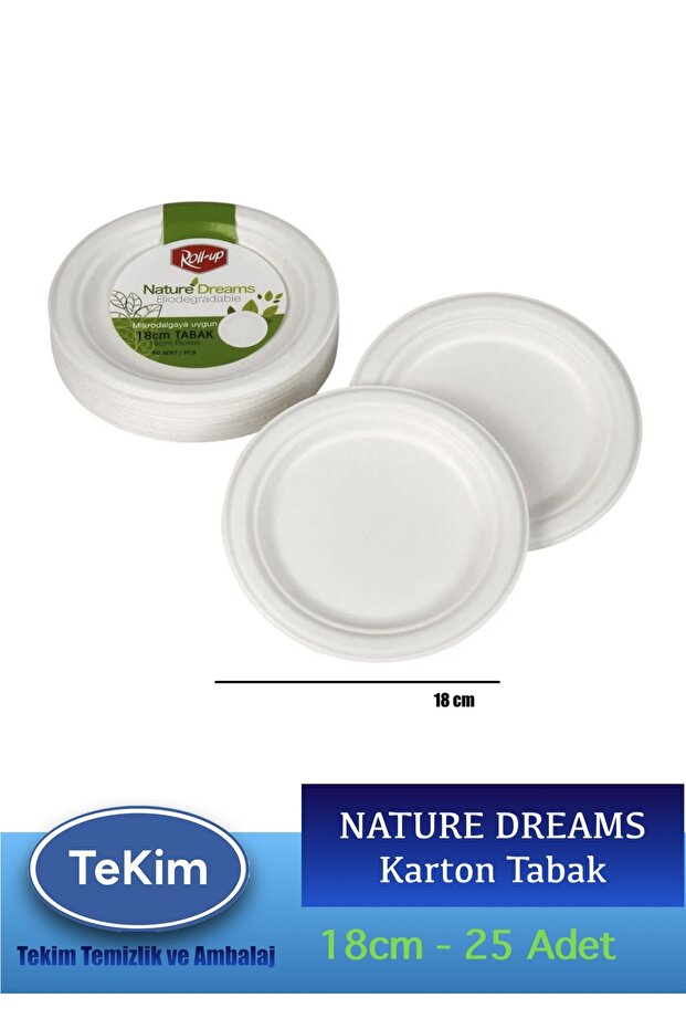Nature Ekolojik Kağıt Karton Tabak Tek Kullanımlık 18cm - 25 Adet - 1