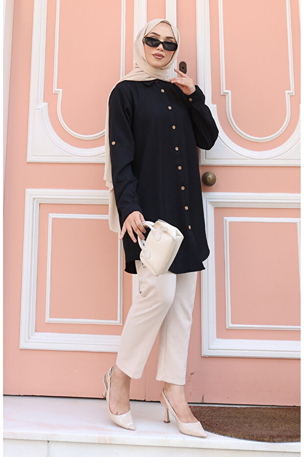 تونيك بأزرار 0147-01 أسود - 2