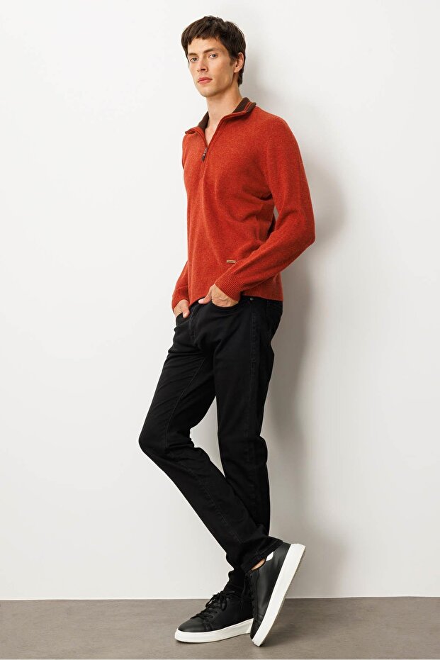 Men's Basic Wool Sweater with Zipper Collar Tile - 5