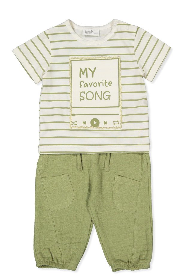 Linen Muslin T-Shirt 2-Piece Set (Favorite Song) Green