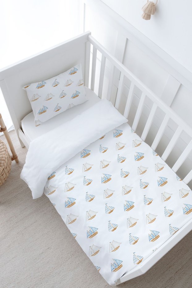 Baby Size (Without Sheets) Duvet Cover Set 100X150 cm - Pureline Series - Sail Boats