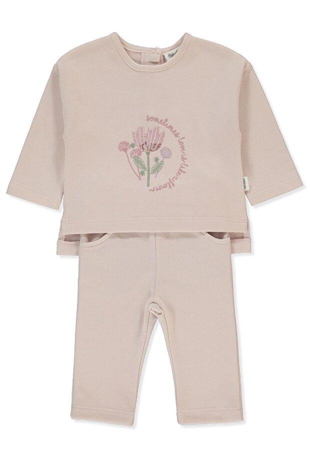 Three Thread Sweat 2-Piece Set (Retro Flower) Powder