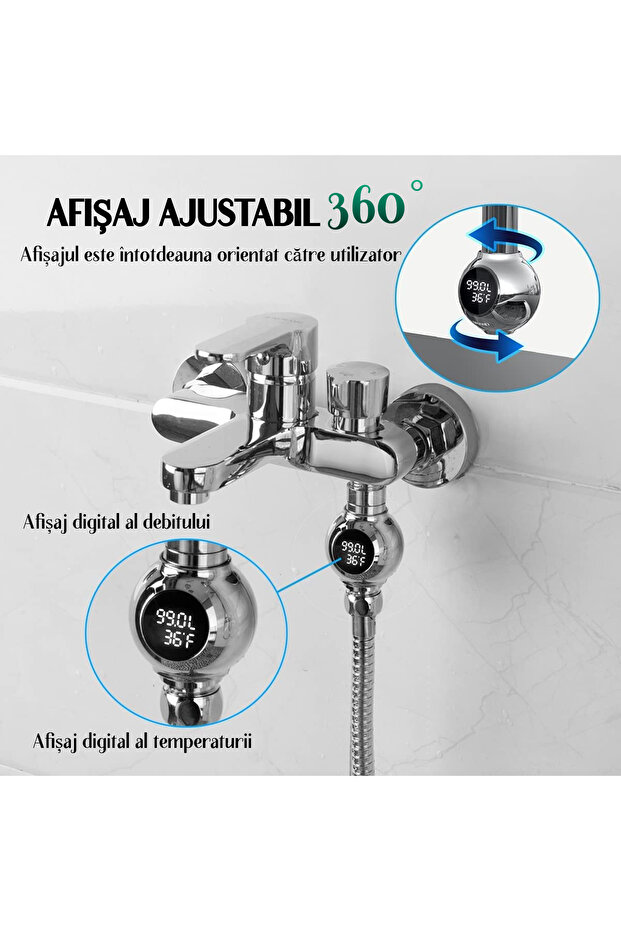 Faucet Extension with Water Temperature and Flow Display, Self-Recharging Function, Universal Shower Model - 7