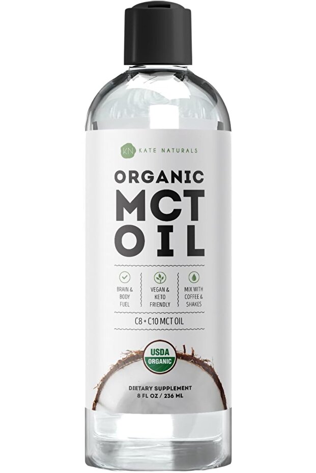 Kate Naturals Organic MCT Oil for Coffee & Keto, 8 oz (C8 & C10), Odorless