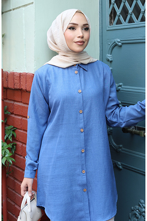 تونيك بأزرار 0147-06 نيلي - 4