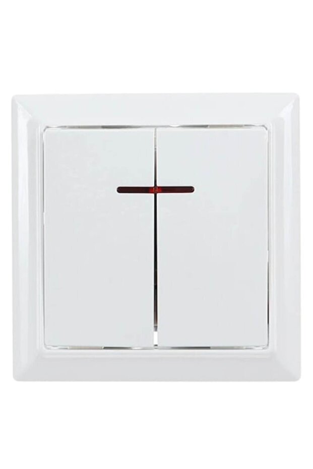 Soft double switch, with indicator light, white, 86x86mm, recessed, frame included, 10A - 1