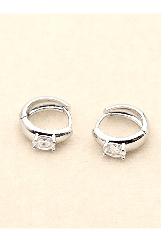 Kararmaz Çelik Minimal Tek Taş Halka Küpe - 1,5 cm - 7