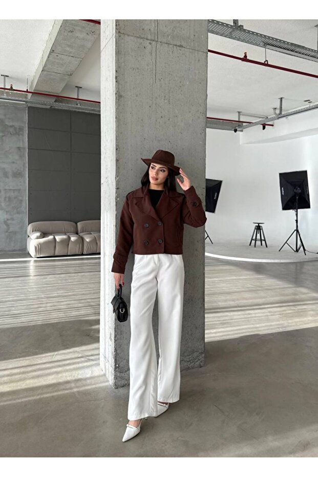 Çift Düğmeli Kısa Trenç - 1