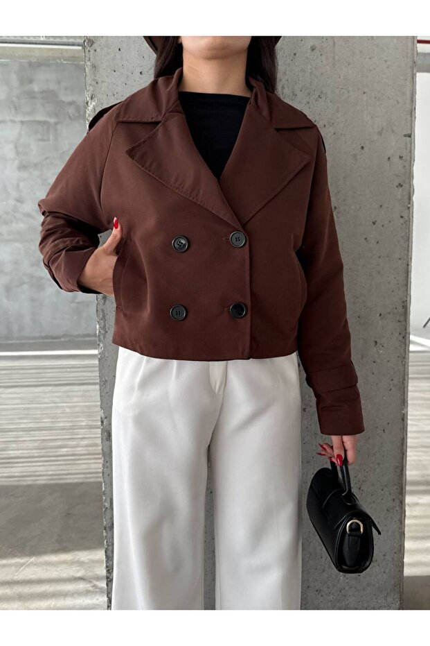 Çift Düğmeli Kısa Trenç - 2