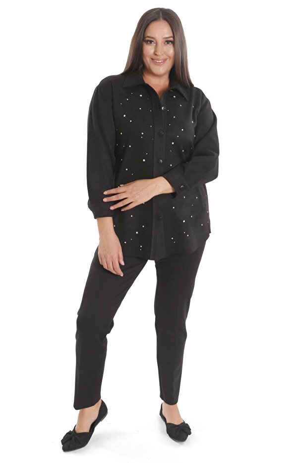 سترة تريند42بلس كبيرة الحجم من جلد الغزال الأسود من بيجيولو - 4