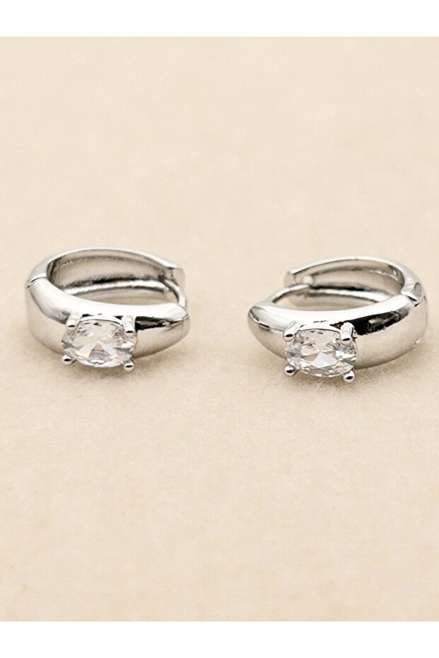 Kararmaz Çelik Minimal Tek Taş Halka Küpe - 1,5 cm - 4