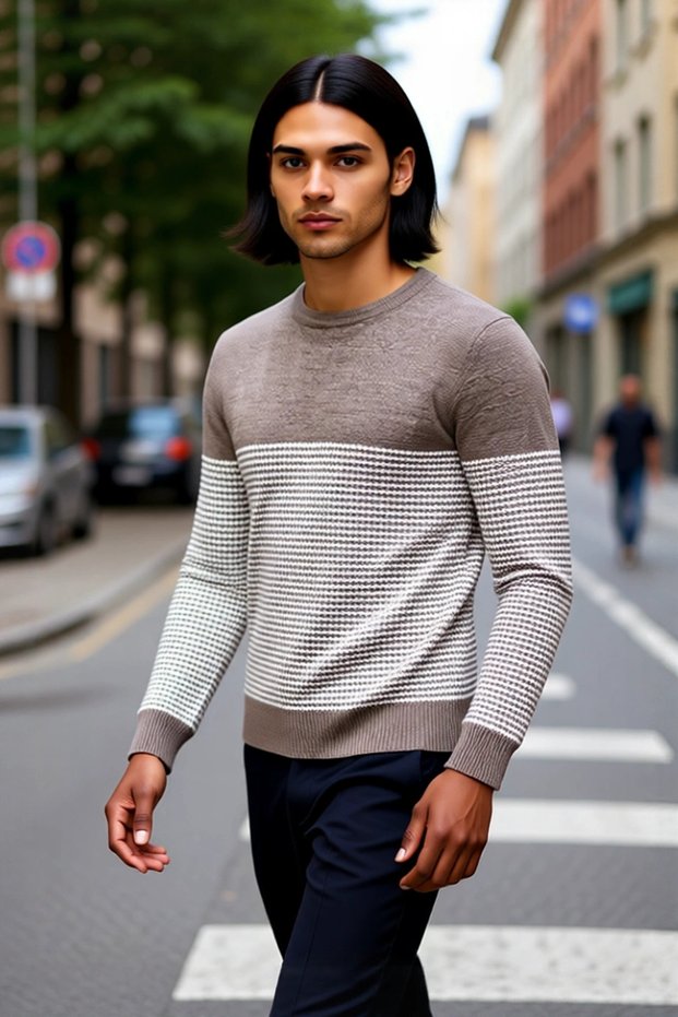 Men's Slim Fit Crew Neck Striped Knitwear Sweater a Modern and Comfortable Choice for Winter Days