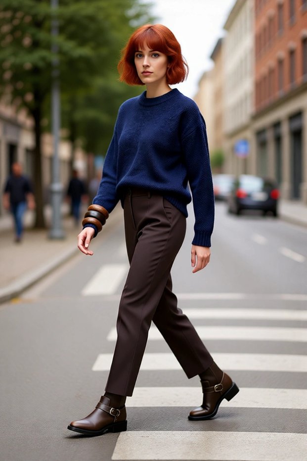 Women's Oversized Striped Crew Neck Low Sleeve Knitwear Sweater Winter Casual Stylish Great for Outfits