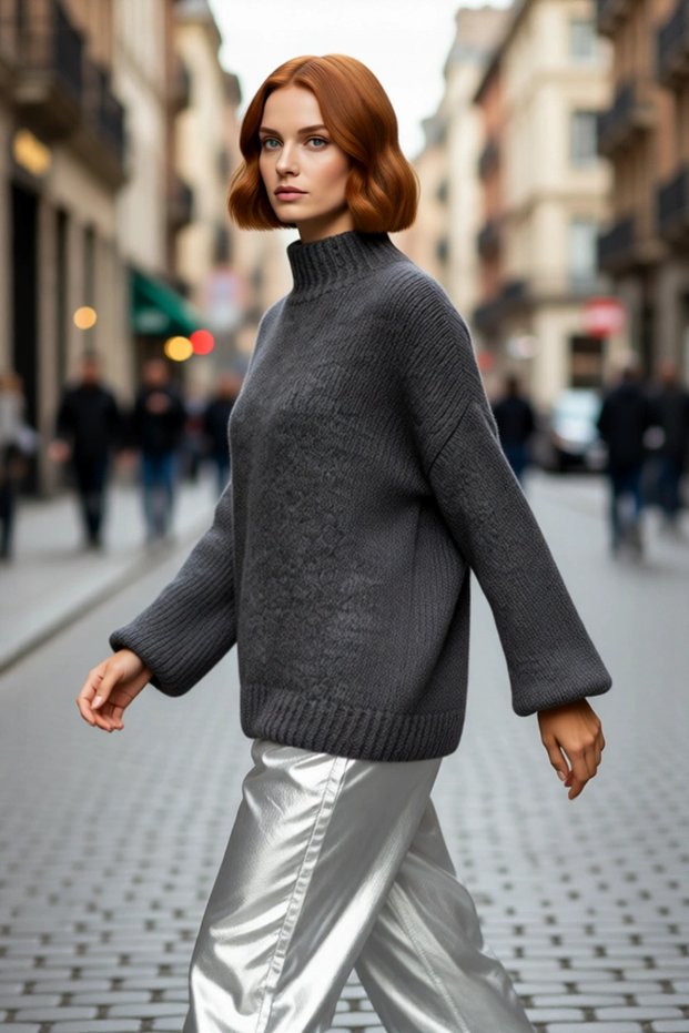 Women's Oversized Thick Stand Collar Knitwear Sweater Winter Cold Weather Comfortable Casual Style Quality