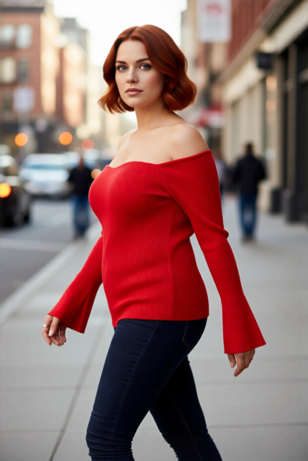 Women's Stylish Fitted Carmen Collar Ribbed Knit Sweater Solid Pattern Long Raglan Sleeve Bodycon Silhouette