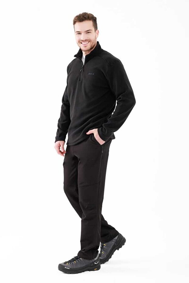 Cedric Erkek Yarım Fermuarlı İnce Polar Sweatshirt Siyah 2ascedmfbfw24-0924 - 2