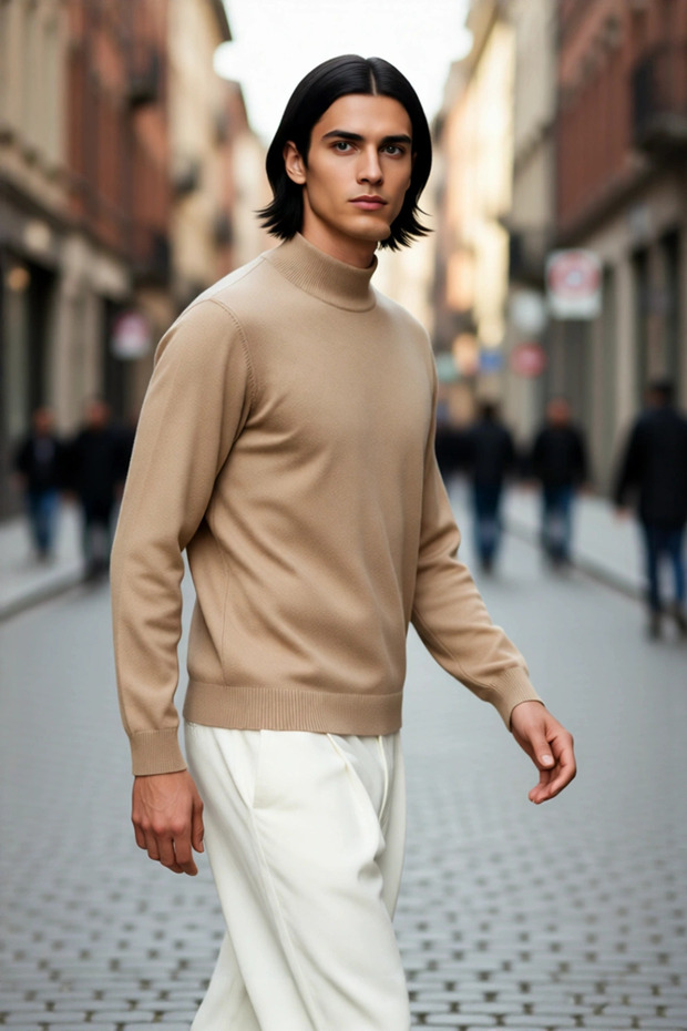 سترة رجالية ذات قصة عادية وياقة قائمة، تريكو سادة للشتاء، بتصميم أساسي ناعم للارتداء اليومي
