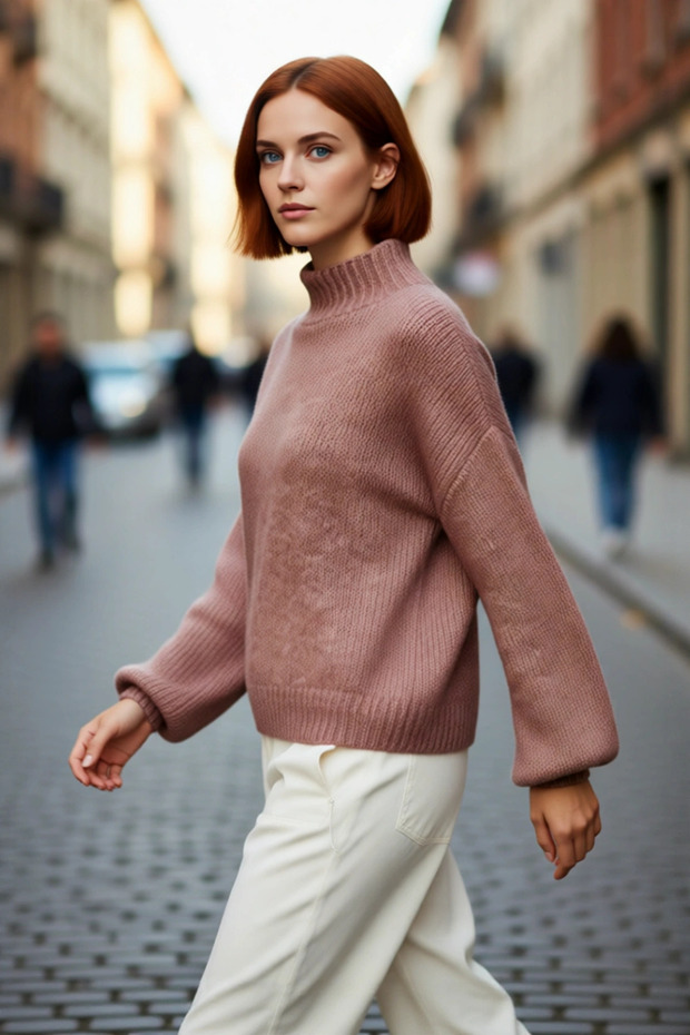 Women's Oversized Thick Stand Collar Knitwear Sweater Winter Cold Weather Comfortable Casual Style Quality
