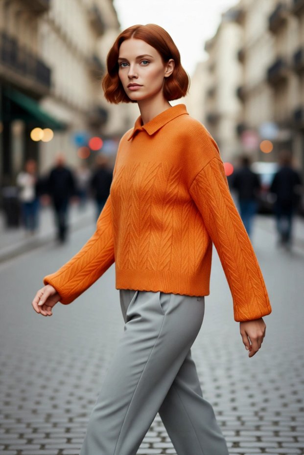 Women's Regular Fit Acrylic Polo Neck Hair Knit Patterned Soft Textured Knitwear Sweater Long Drop Sleeve