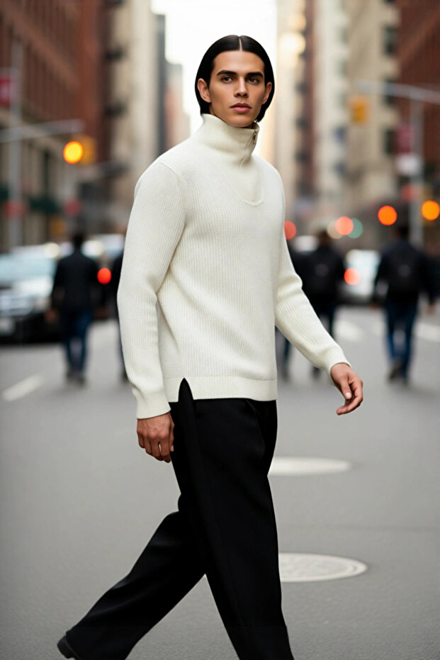 Men's Regular Fit Zippered Stand Collar Thick Knitwear Sweater Wool Blend Ideal for Winter Casual Comfort