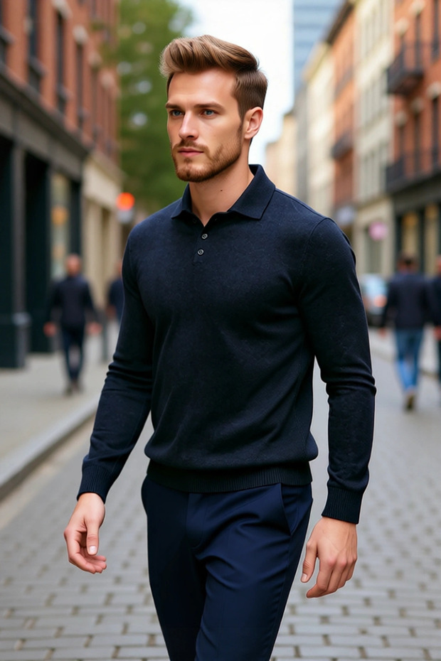 Men's Fitted Cut Polo Neck Knitwear Sweater Long Sleeve Smart Casual Style Offers Everyday Elegance