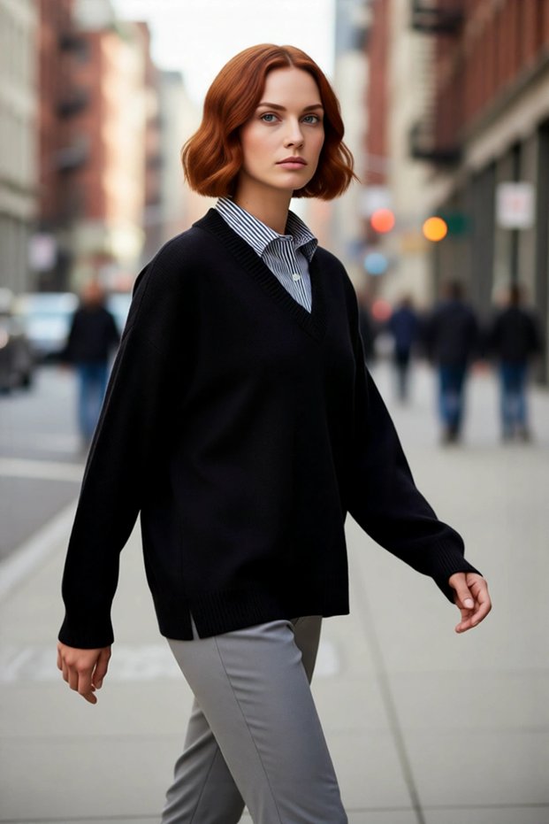 Women's Oversized Shirt Collar Detailed Knitwear Sweater Ideal Design Offering All-Day Elegance and Comfort