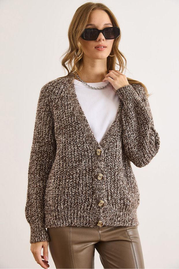 Women's Brown Soft Textured Knit Cardigan Hrk-19000431