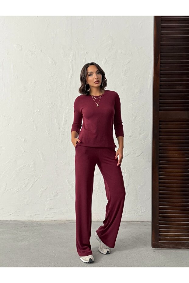 Women's Burgundy Soft Camisole Fabric Bottom Top Set