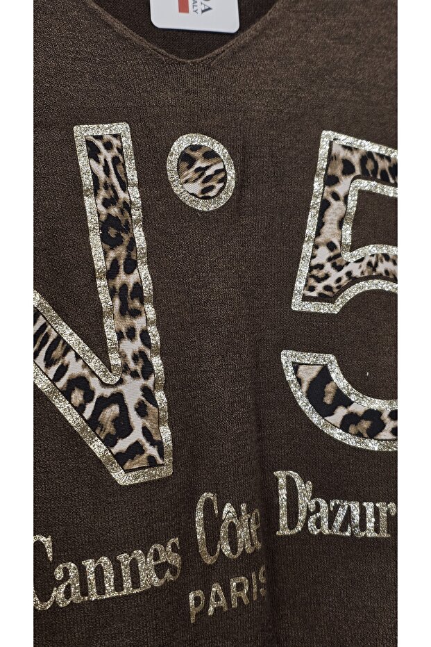 Triko Bluz Simli Baskılı - 5