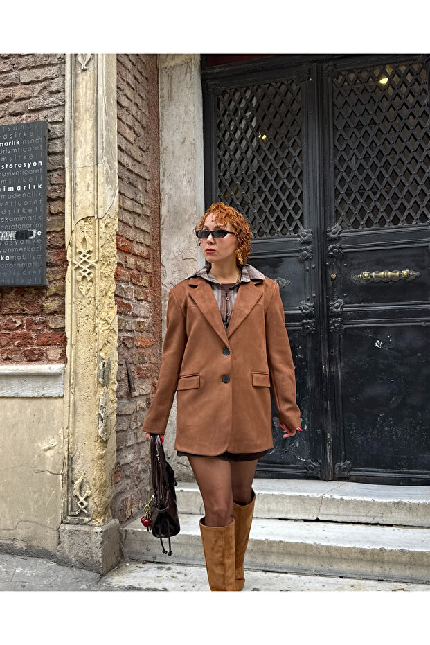 سترة بليزر من جلد الغزال بأزرار فاخرة - 5