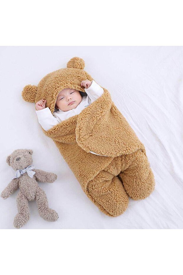 0-12 Months Welsoft Outer Swaddle with Fiber Ears Plush Baby Blanket Plush Swaddle