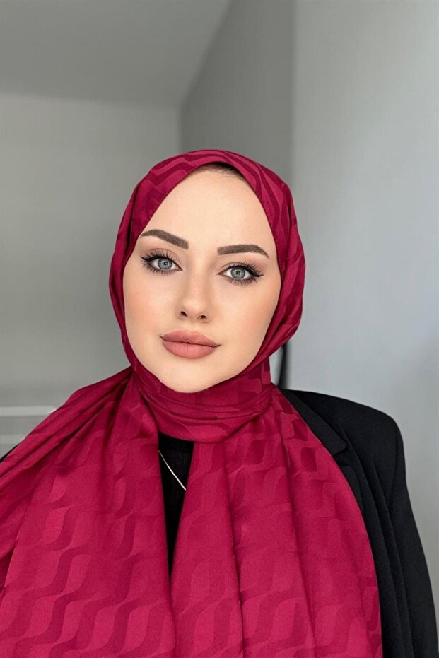 Silky Jacquard Shawl with Burgundy Pattern