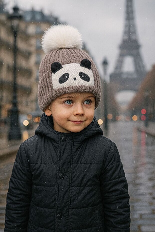 Black Panda Patterned Children's Beanie