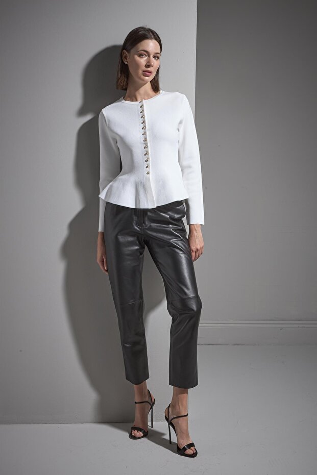 Düğmeli Peplum Triko Ceket - 1