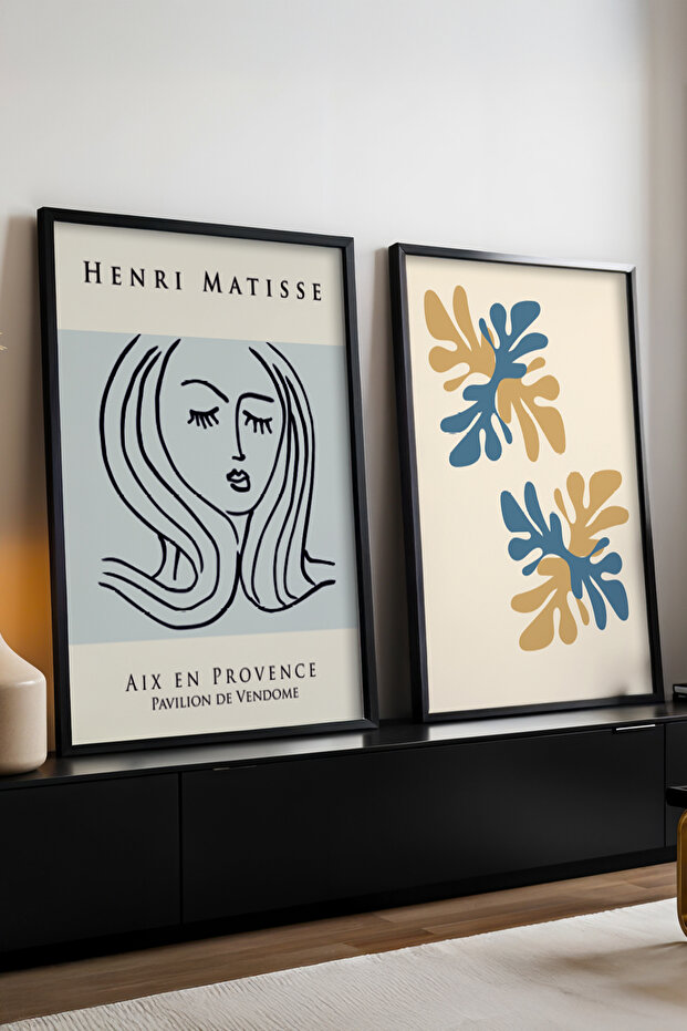 Wooden Black Framed Artistic Set of 2 Paintings Huhu174 - Double Painting Set Black Frame