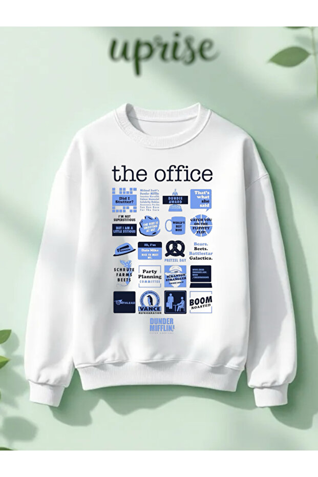 سويت شيرت كبير الحجم مطبوع عليه The Office مصنوع من القطن بثلاث خيوط وياقة دائرية