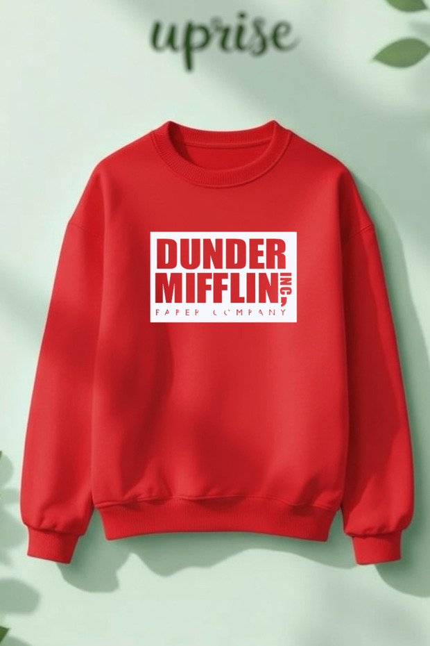 سويت شيرت كبير الحجم من القطن المطبوع بثلاث خيوط من Dunder Mifflin The Office