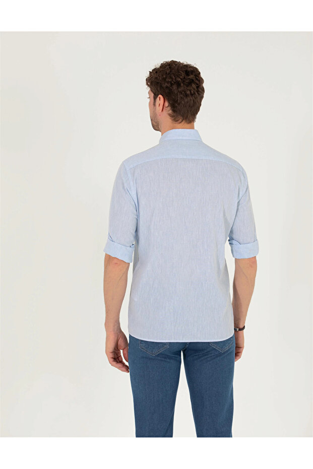 Erkek Regular Fit Uzun Kollu Gömlek-Açık Mavi - 7